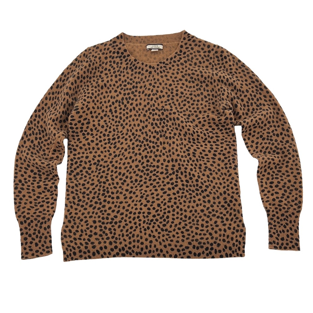 J. Crew Cashmere crewneck sweater in leopard dot fun eclectic statement XS